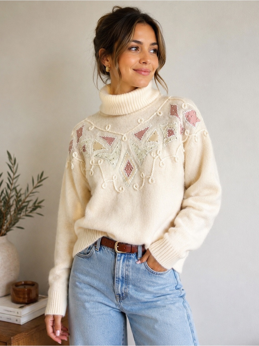Evan Davies Cream Turtleneck Sweater - Soft Lambswool Blend